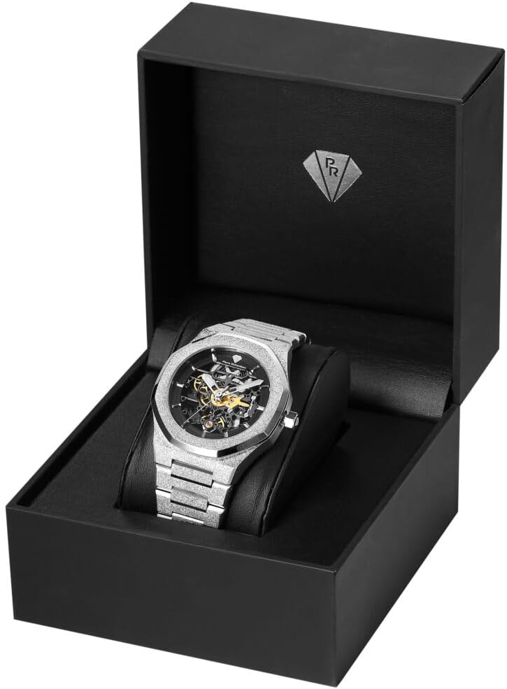 PIERRE RICHARDSON PR5721 Reloj esqueleto para hombre, acero inoxidable plateado, automático, 1.614 in, zafiro, 5ATM