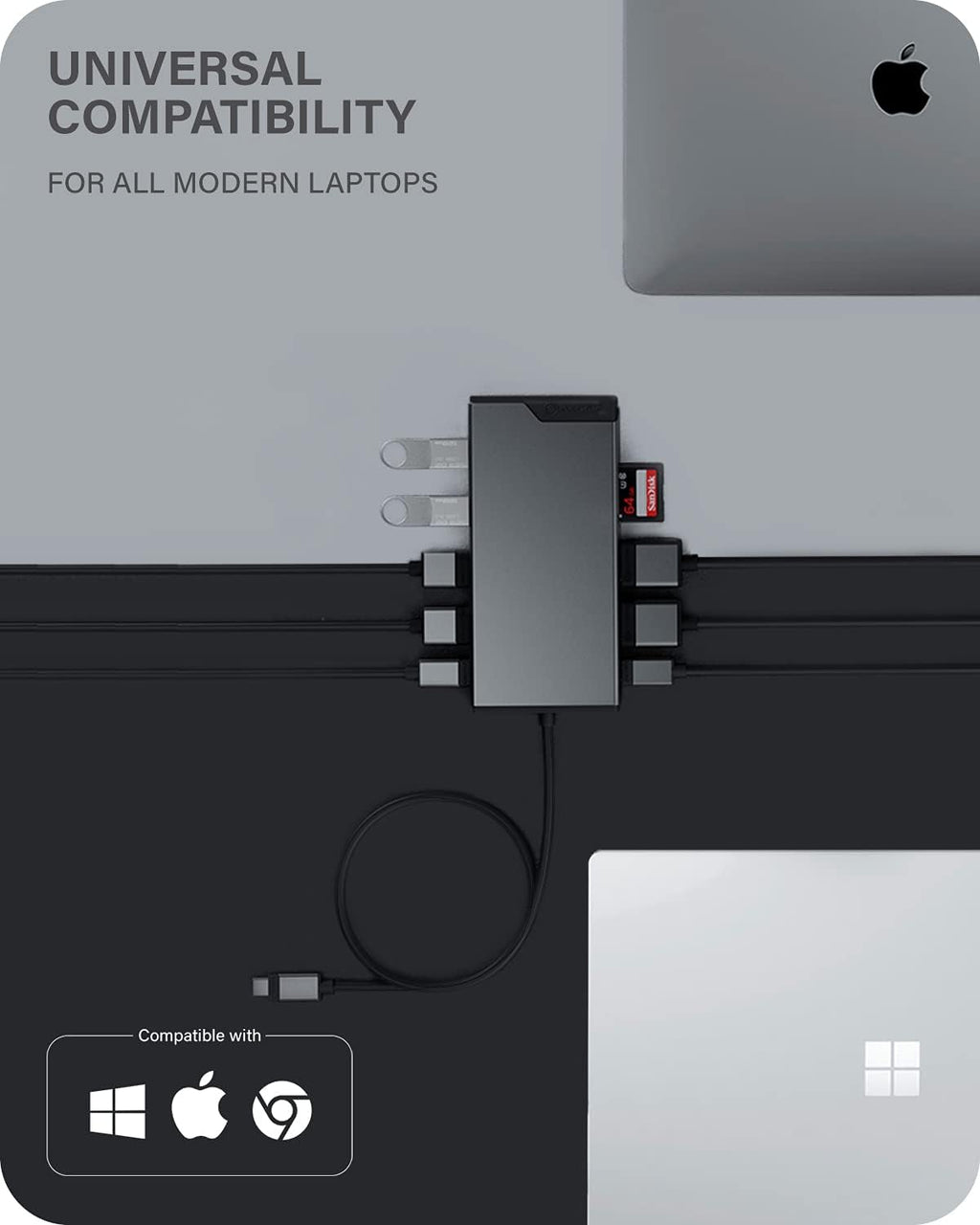 ALOGIC USB-C 12-en-1 Mini Docking Station, Dual Display, 2xHDMI, 1xVGA, 100W PD, 2xUSB-C, 2xUSB- 2.0, 2xUSB- 3.0, RJ45, 1x SD/TF puerto, MacBook/Surface & Other USB-C dispositivos Compatible.