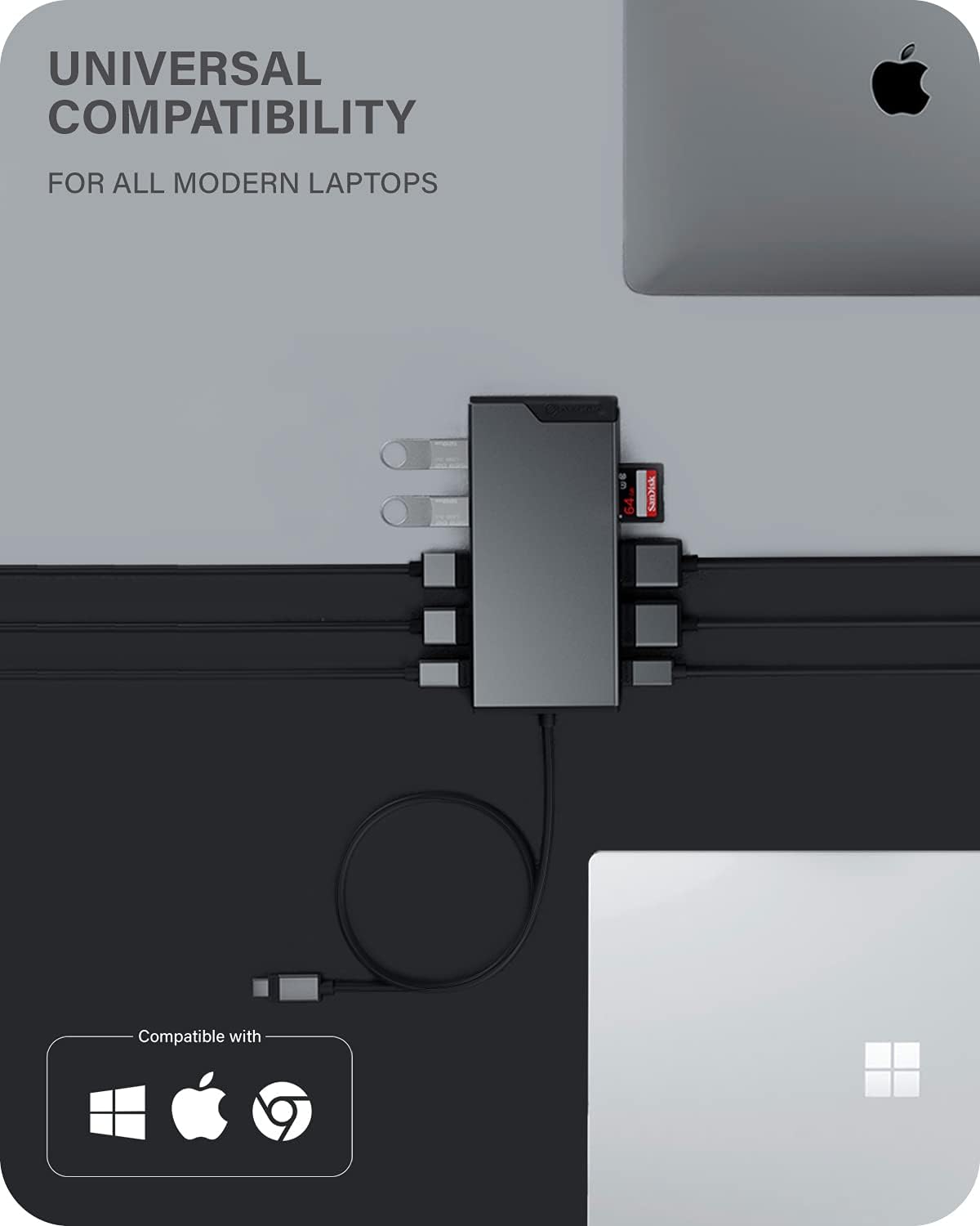 ALOGIC USB-C 12-en-1 Mini Docking Station, Dual Display, 2xHDMI, 1xVGA, 100W PD, 2xUSB-C, 2xUSB- 2.0, 2xUSB- 3.0, RJ45, 1x SD/TF puerto, MacBook/Surface & Other USB-C dispositivos Compatible.