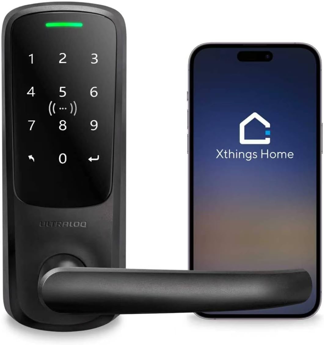 ULTRALOQ Latch 5 - Cerradura inteligente WiFi integrada con NFC, cerradura de puerta de entrada sin llave 5 en 1 con teclado digital táctil, cerradura de mango inteligente, control de aplicación