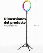 TODI Anillo de luz RGB de 12 pulgadas con soporte de trípode de 63 pulgadas, 3 modos CCT y 39 modos de color. Anillo de luz para selfie con soporte, 2 en 1 luz LED con mando a distancia para selfie