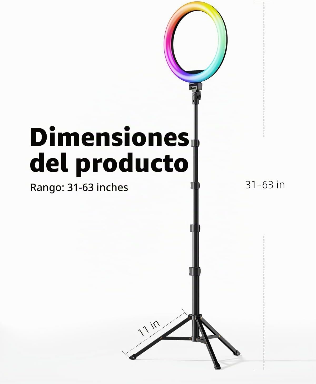 TODI Anillo de luz RGB de 12 pulgadas con soporte de trípode de 63 pulgadas, 3 modos CCT y 39 modos de color. Anillo de luz para selfie con soporte, 2 en 1 luz LED con mando a distancia para selfie