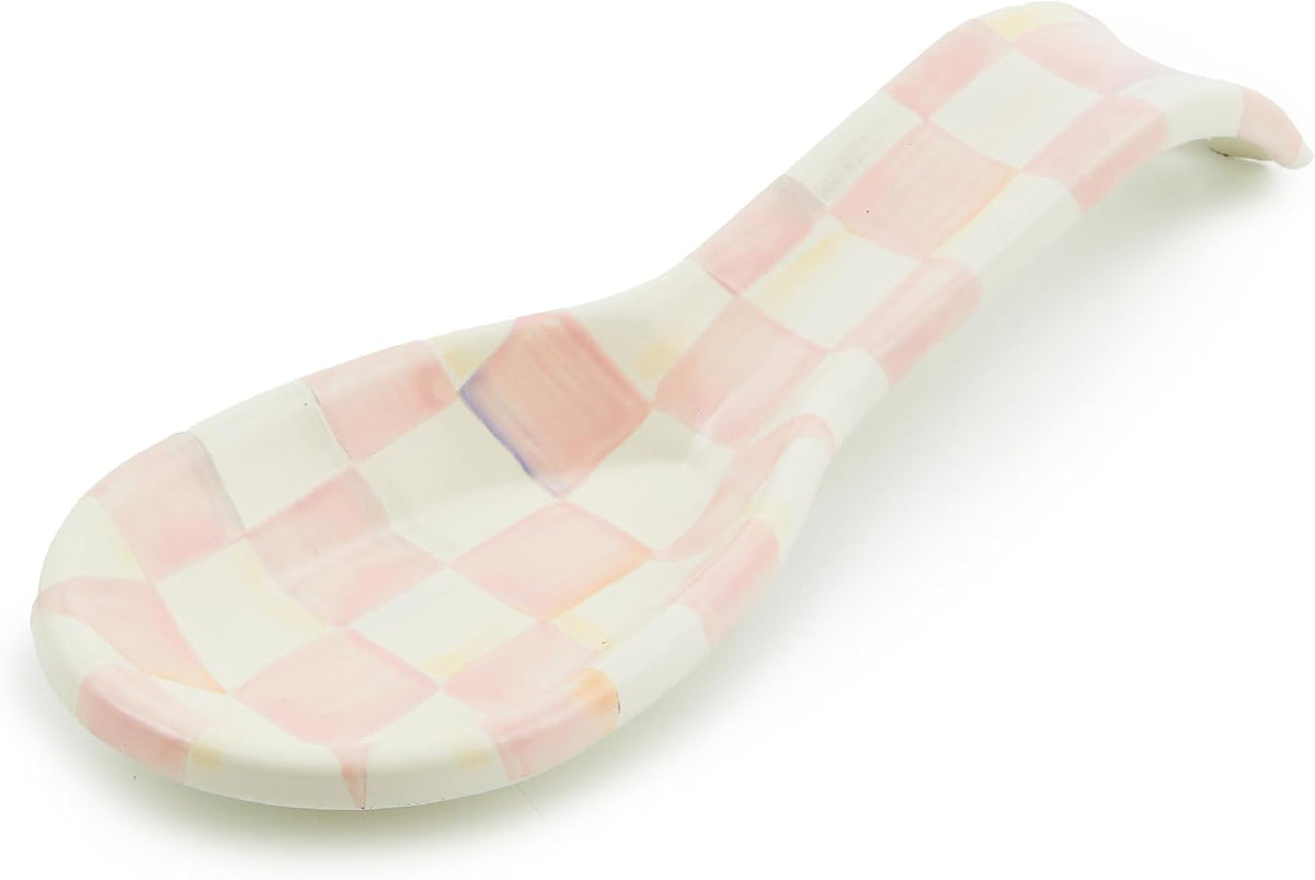MACKENZIE-CHILDS Soporte para cucharas esmaltado, cuadros rosados y blancos