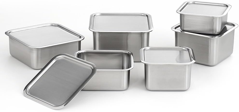 CuBE - Juego de 6 recipientes de acero inoxidable para almacenamiento de alimentos con tapas con 3 electrodomésticos de cocina de red, aptos para lavavajillas, Corea del Sur