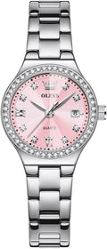 OLEVS Reloj para Mujer Plateado de Acero Inoxidable Elegante Analógico Lúmenes Visibles