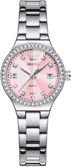 OLEVS Reloj para Mujer Plateado de Acero Inoxidable Elegante Analógico Lúmenes Visibles