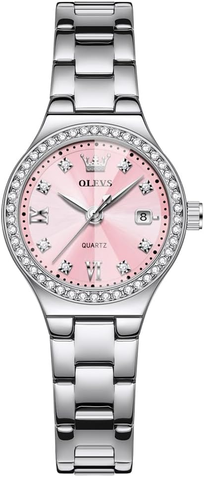 OLEVS Reloj para Mujer Plateado de Acero Inoxidable Elegante Analógico Lúmenes Visibles