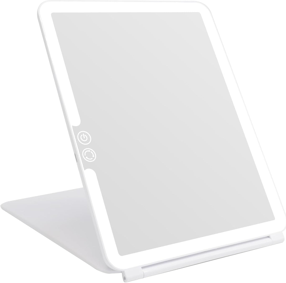 Espejo de maquillaje plegable iluminado con 72 LED, 3 modos de luz de colores, recargable por USB, baterías de 1800 mA, portátil, ultra delgado, compacto, espejo de tocador regulable, espejo