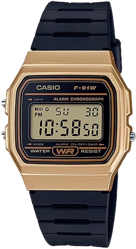 Casio F91W Series | Reloj Digital | Resistente al Agua | Luz LED | Cronómetro 1/100 SEK | Mantenimiento de Hora Regular (Hora, Min, SEG, PM, Fecha, Día) | Alarma Diaria | Ligero | Batería de 7 Años