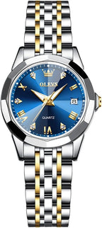 OLEVS Reloj para Mujer Moderno de Moda con Diamantes para Damas Analógico, Acero Inoxidable, Resistente al Agua, Luminosa, Día, Fecha, Dos Tonos