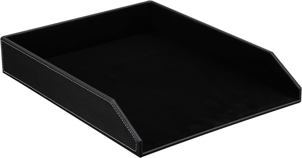Bandeja organizadora de papel de piel sintética para escritorio, organizador de papel para oficina, hogar o escuela, tamaño A4, color negro