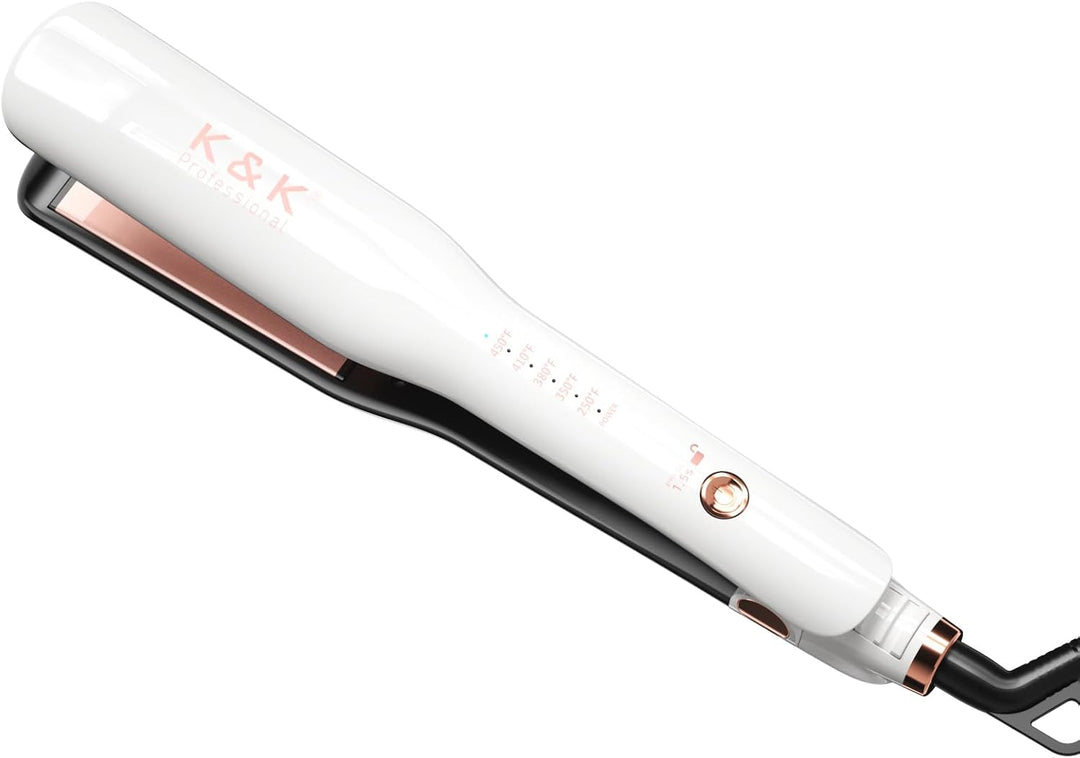 K&amp;K Plancha ancha para el cabello, revestimiento de turmalina d...