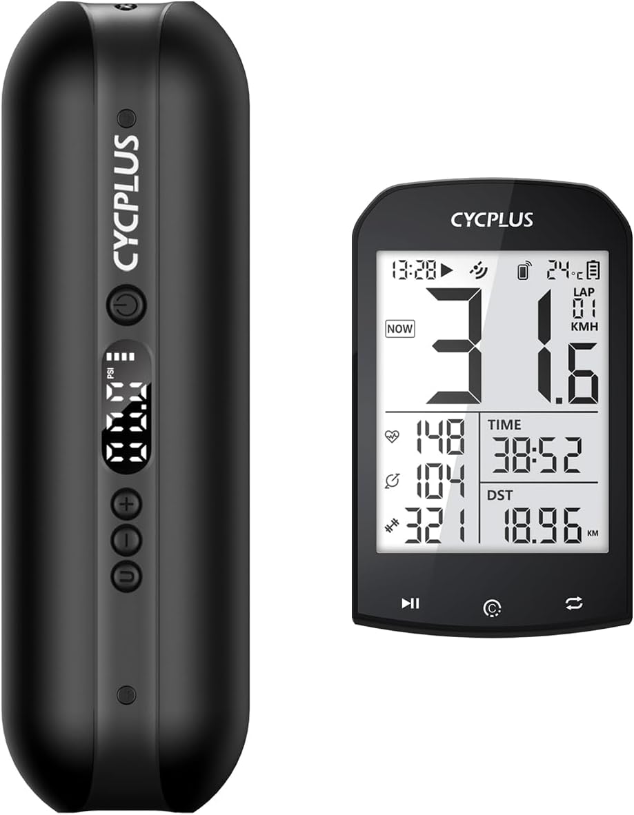 CYCPLUS Inflador de neumáticos A2 + Ordenador para bicicleta con GPS M1