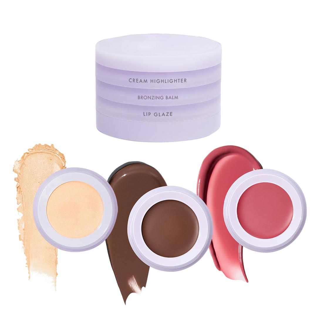 Subtl - Pila de maquillaje 3 en 1, bronceador crema, iluminador en...