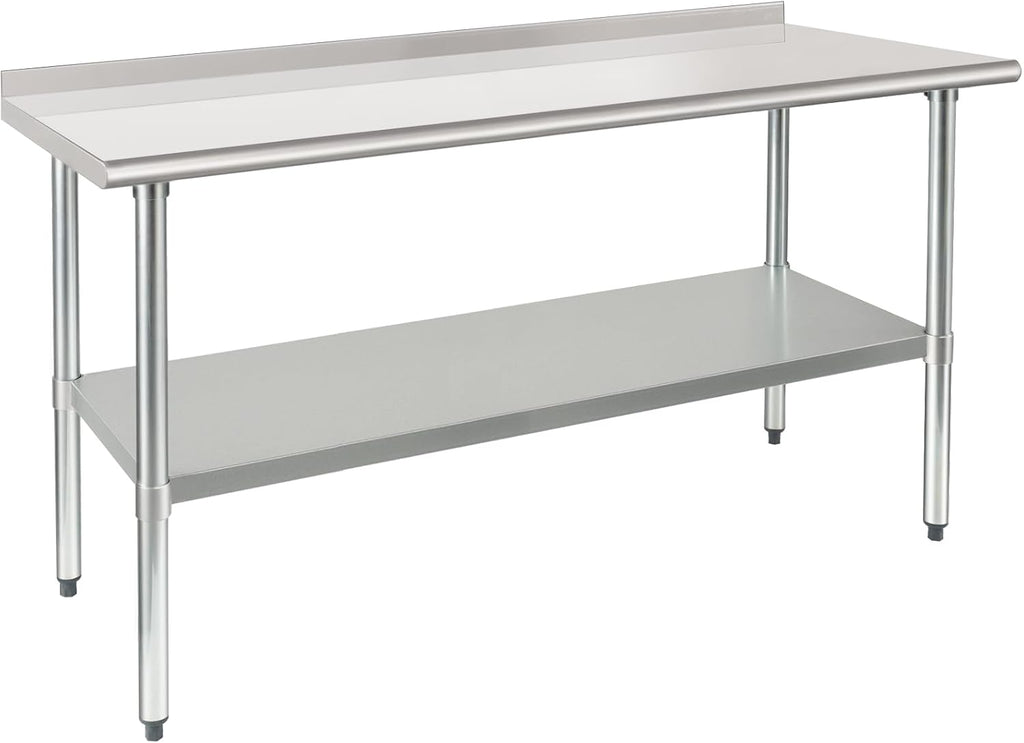 HARDURA - Mesa de trabajo y preparación de acero inoxidable de 24 x 60 pulgadas, mesa comercial de gran resistencia NSF con estante inferior y protector contra salpicaduras para cocina de restaurante