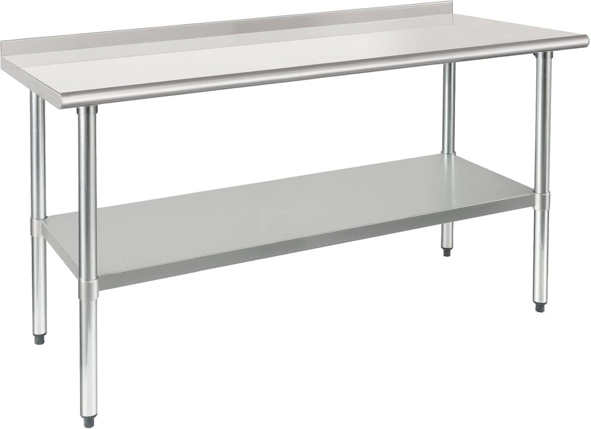 HARDURA - Mesa de trabajo y preparación de acero inoxidable de 24 x 60 pulgadas, mesa comercial de gran resistencia NSF con estante inferior y protector contra salpicaduras para cocina de restaurante