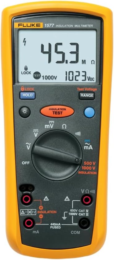 Fluke Multímetro de aislamiento 1577, pantalla LCD, resistencia de 600 megaohm, voltaje 500/1000V
