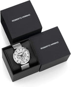 RM3435 Reloj de pulsera de lujo para hombre – Cuarzo japonés de acero inoxidable azul, resistente al agua 3 ATM – Relojes de vestir elegantes para hombre, diseño vintage, ideal como reloj para hombre
