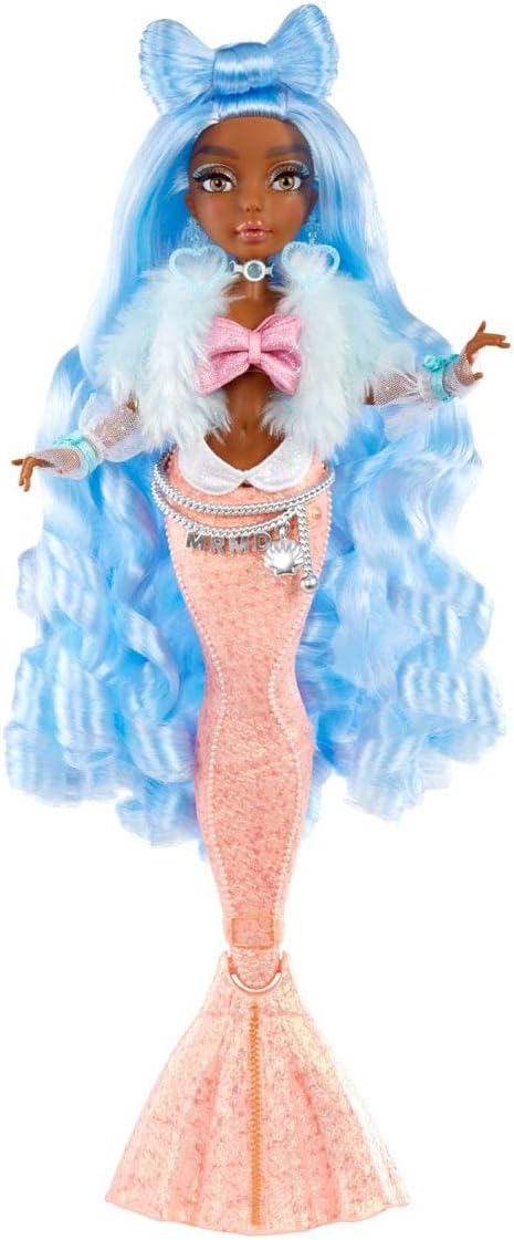 MERMAZE MERMAIDZ Muñeca de sirena Shellnelle que cambia de color con atuendo y accesorios de diseñador, cabello elegante y cola esculpida, posable, multicolor, 580829