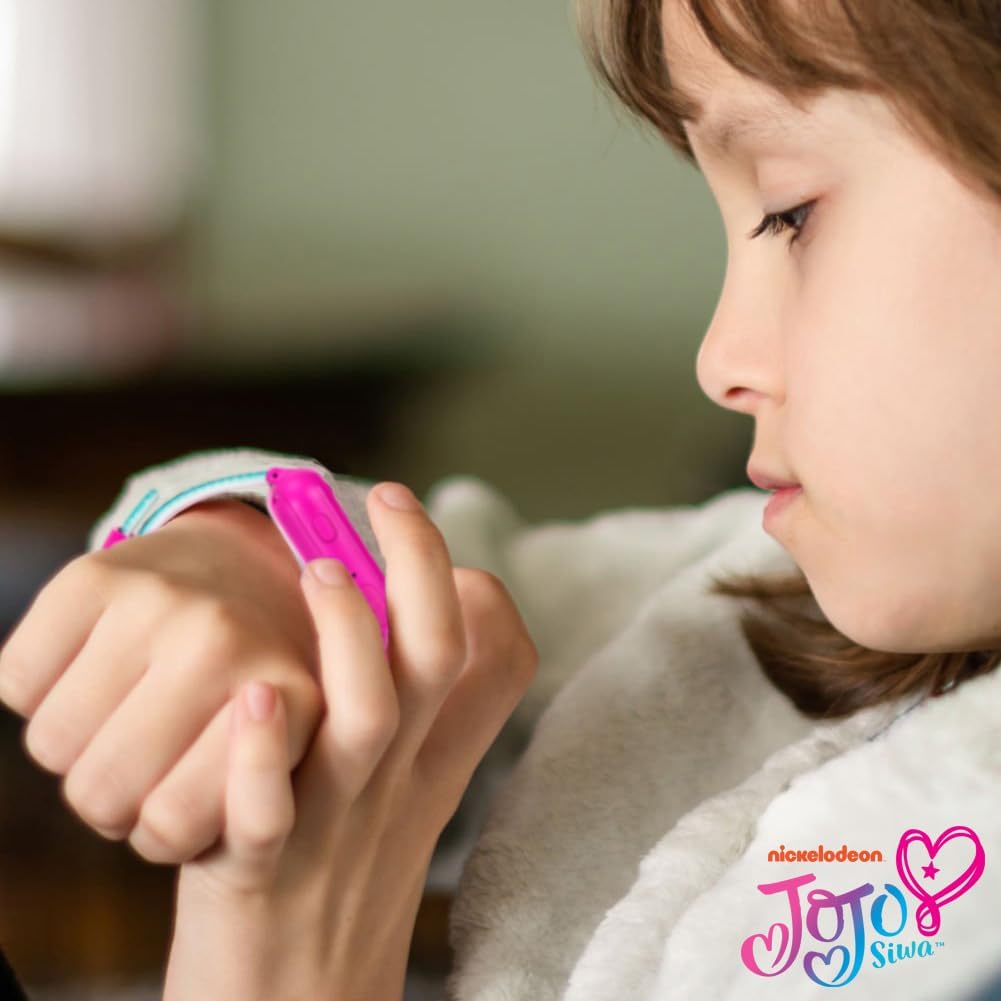 Accutime JoJo Siwa - Juego combinado de auriculares y reloj inteligente, juegos interactivos de aprendizaje, auriculares rosas ajustables, múltiples caras de reloj, ideal para niñas de 6 años en