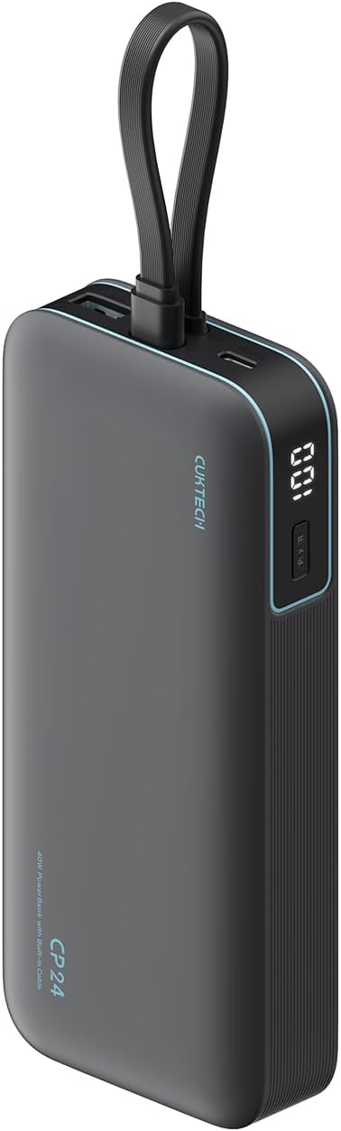 CUKTECH Banco de energía de 20,000 mAh con cable USB-C integrado, c...