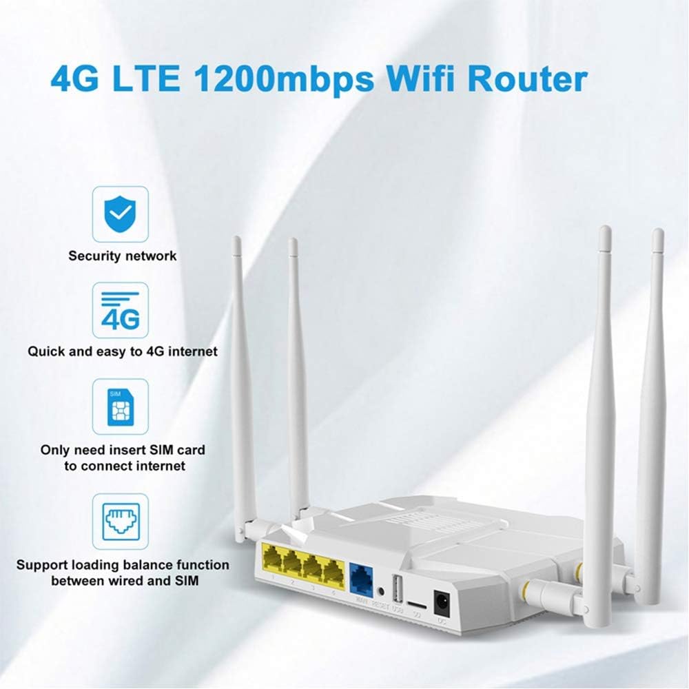 Wiflyer Blanco 4G LTE Router 1200Mbps Enrutador inalámbrico 4G LTE...