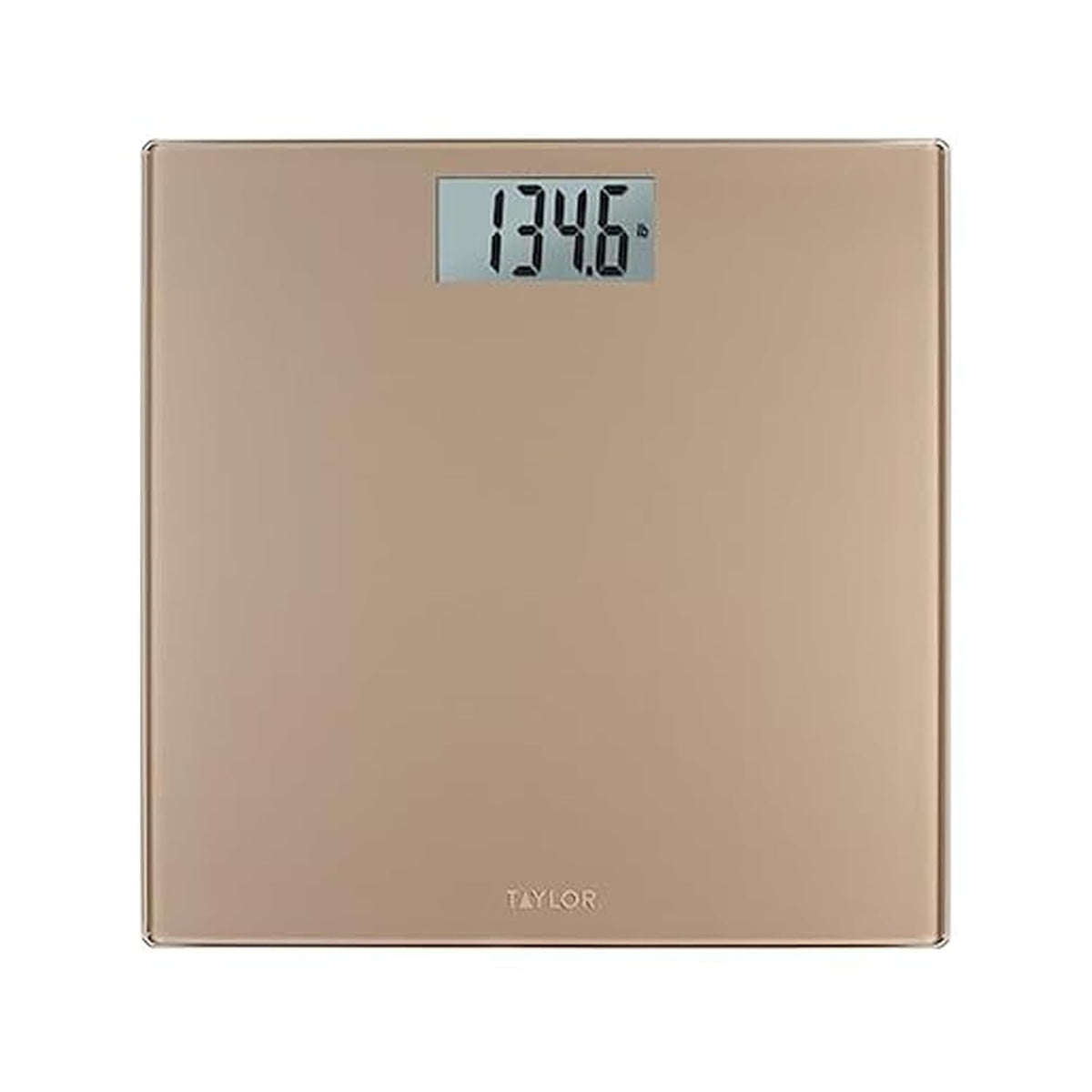 Taylor Báscula digital para peso corporal, capacidad altamente precisa de 400 libras, plataforma de vidrio duradera de 11.8 x 11.8 pulgadas, pantalla fácil de leer de 3.2 x 1.5 pulgadas, champán