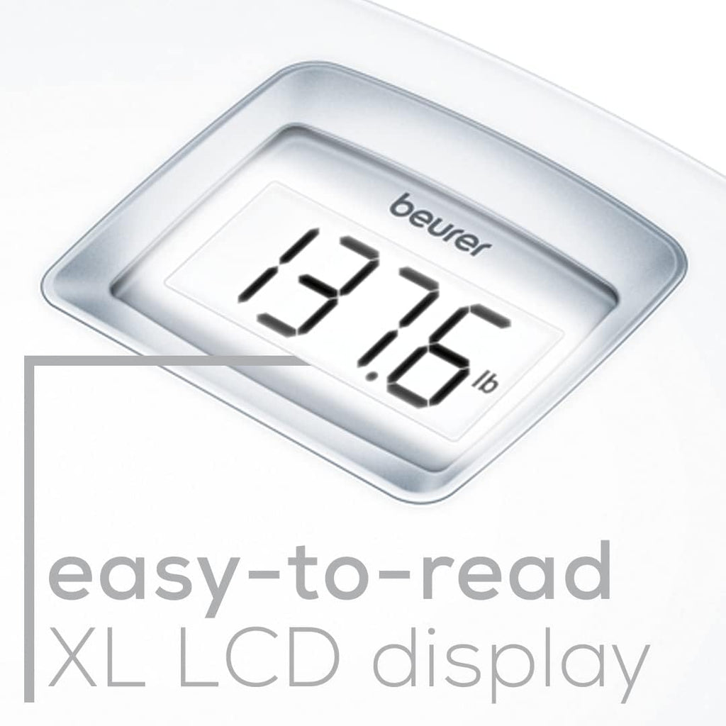 Beurer Báscula digital de baño PS25 para peso corporal, capacidad de 400 libras, calibración automática, pantalla retroiluminada XL, báscula corporal de vidrio, precisa y precisa