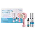 Vibrant Clarity Travel Skincare Set | Limpiador exfoliante GSL AHA/BHA compatible con la TSA y 20% vitamina C + E + suero ferúlico con cepillo facial y bolsa de viaje | Piel de vidrio para llevar
