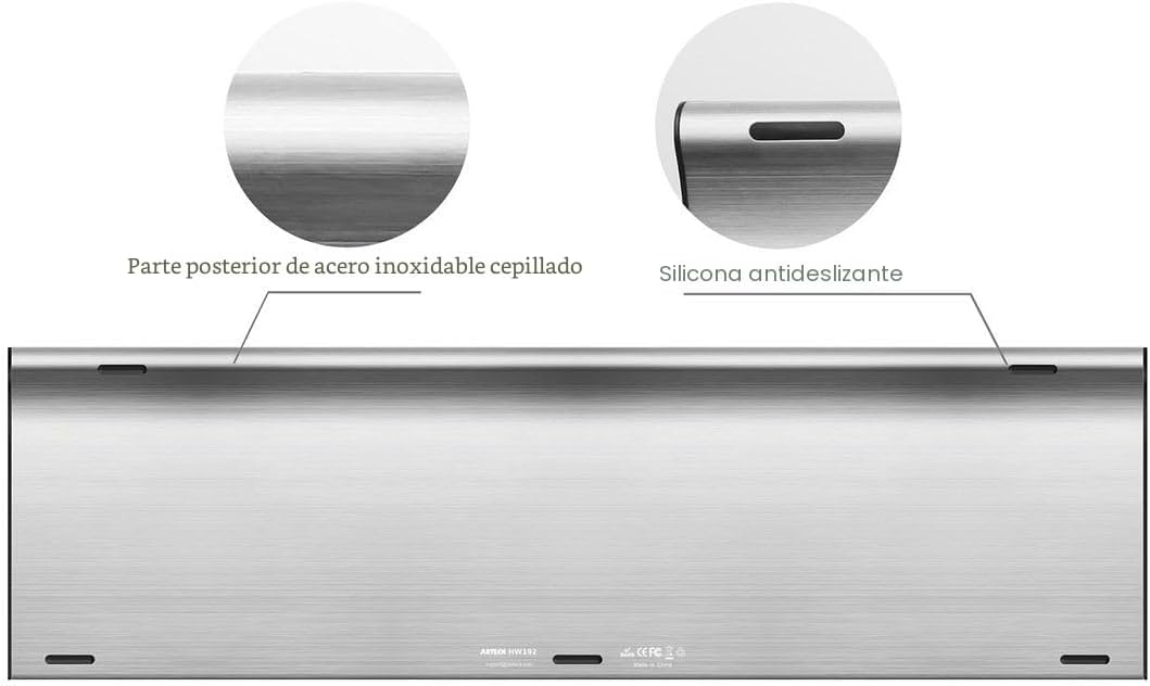Arteck - Teclado inalámbrico de acero inoxidable ultra delgado de 2...