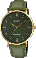 Casio MTP-VT01GL-3B Reloj analógico de 3 manecillas con esfera verde y correa de cuero verde para hombre, Azul, Classic
