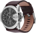 Diesel Master Chief Reloj para hombre, acero inoxidable y cuero, analógico de tres manecillas, color plateado, marrón