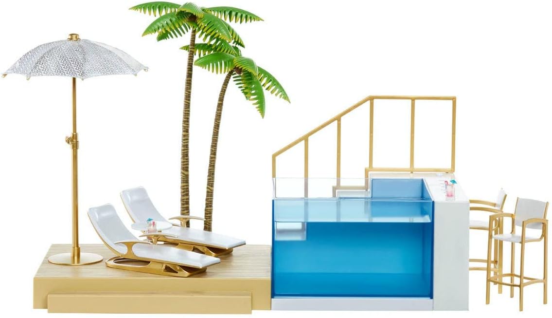 Rainbow High Juego de cambio de color: 7 en 1 piscina cambiadora multicolor iluminada, paraguas ajustable y accesorios de piscina. Se adapta a 7 muñecas de moda, regalo de juguete para niños de 6, 7, 8 + a 12 años