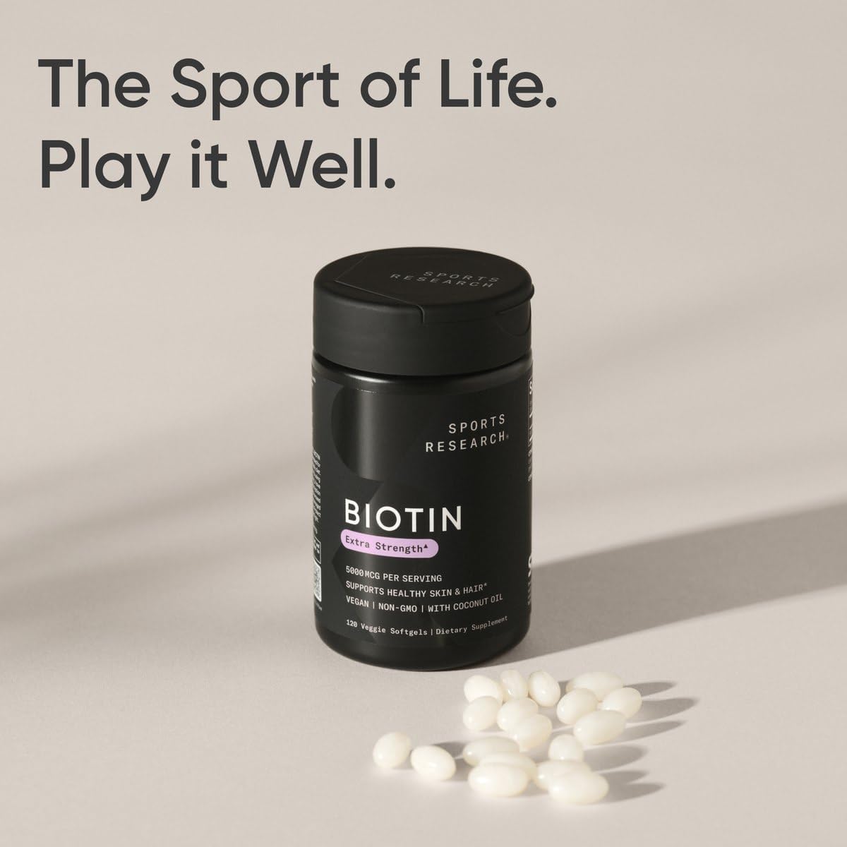 Biotin (alta potencia) 5000 mcg por cápsula vegetariana; mejorada c...