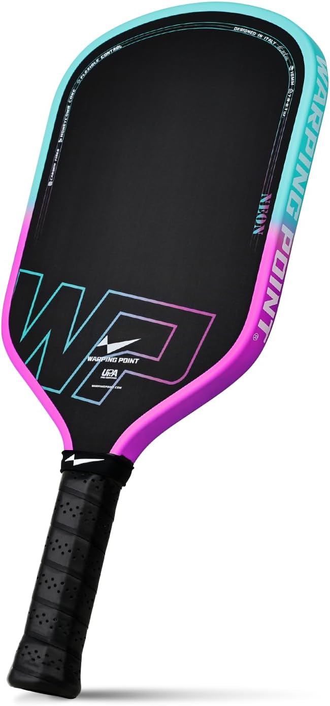 Warping Point Pala de pickleball Neon Gen 3, aprobada por UPA-A, fibra de carbono T700 cruda de triple capa, núcleo EdgeFusion de 16 mm, marco termoformado, giro a nivel de torneo, control y potencia