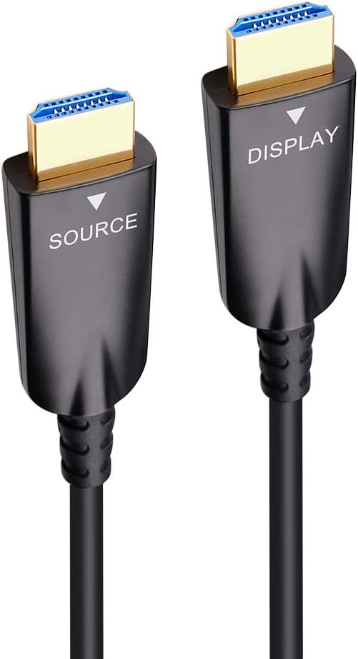 DTECH Cable HDMI de fibra óptica de 100 pies con video HD 4K 60Hz 1080p HD 3D HDCP CEC compatible con monitor de computadora portátil, proyector, reproductor de TV, reproductor de DVD, consola de juegos (100 pies, negro)