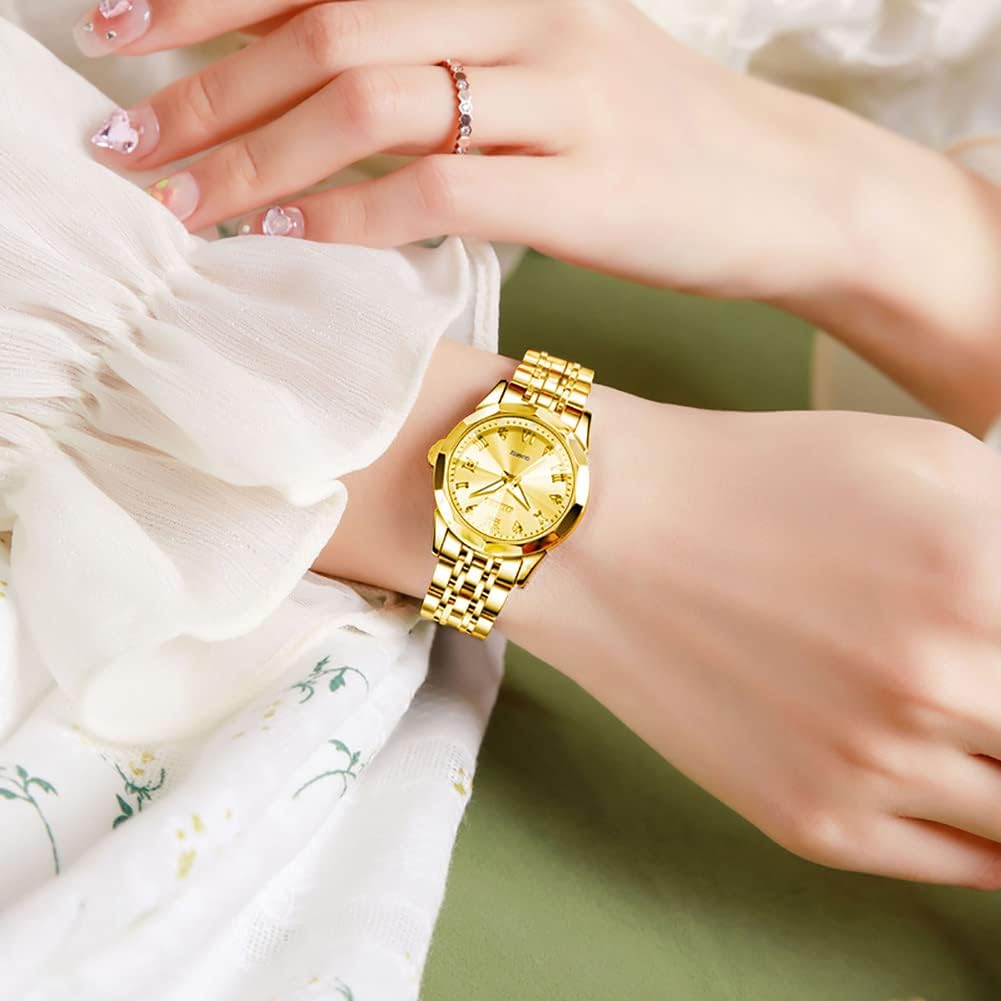 OLEVS Reloj Analógico de Cuarzo para Mujer, Acero Inoxidable Plateado de Dos Tonos, Moda, Resistente al Agua, Luminoso, con Fecha y Día, Relojes de Pulsera para Damas