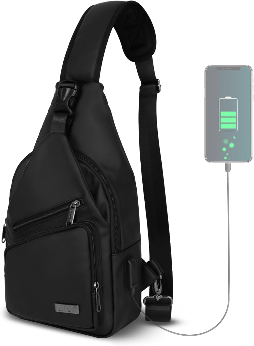 Bolso cruzado para hombres y mujeres, mochila de hombro casual, mochila de pecho para senderismo y viajes (L, negro)
