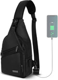 Mochila cruzada pequeña, bandolera de hombro, de cuero, color negro