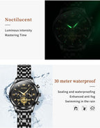 OLEVS Relojes para mujeres de negocios, con diamante, pulsera de acero inoxidable, fecha, impermeable, tono bicolor para mujer