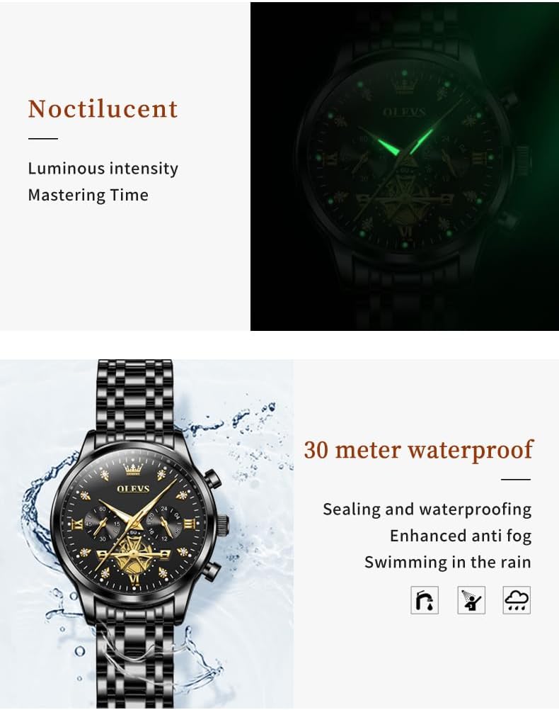 OLEVS Relojes para mujeres de negocios, con diamante, pulsera de acero inoxidable, fecha, impermeable, tono bicolor para mujer