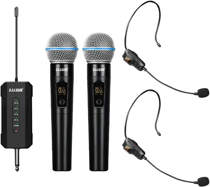 EALSEM ES-384 - Sistema de micrófono inalámbrico UHF de 4 canales p...
