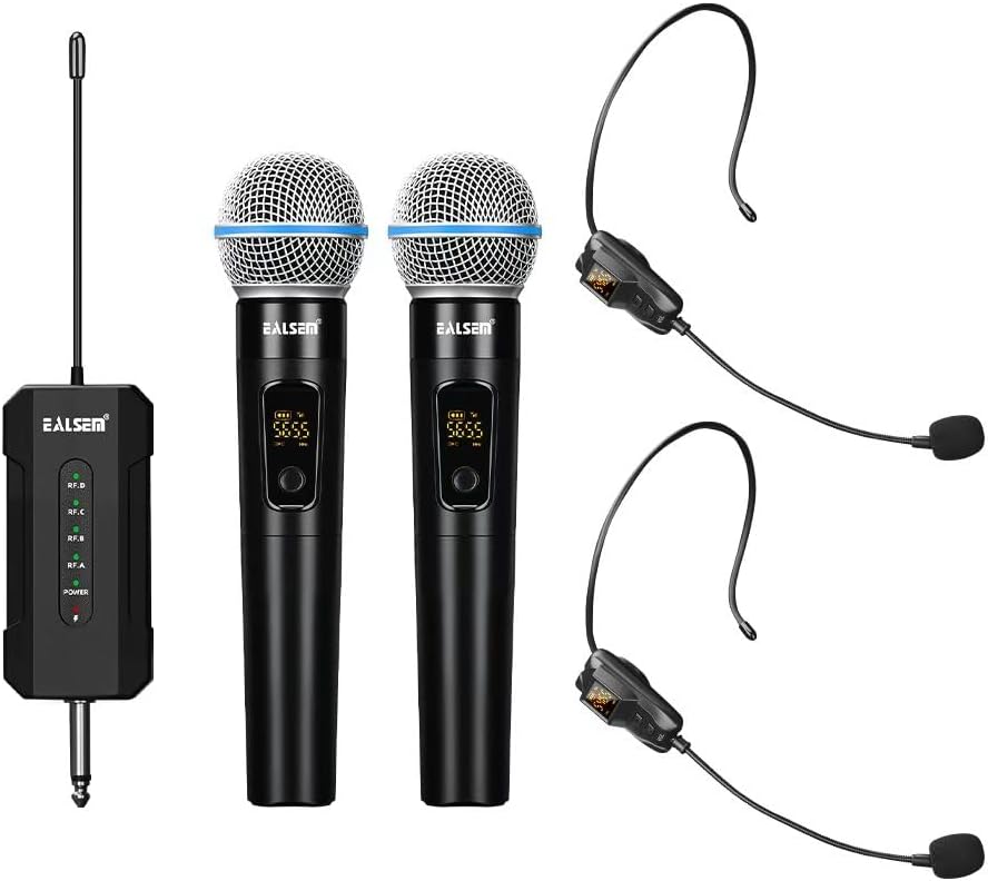 Ealsem ES-384 Sistema de Micrófono Inalámbrico de Mano UHF de 4 Can...