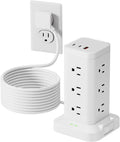 Regleta de alimentación 12AC 3USB, protector contra sobretensiones, cable de extensión de 10 pies, color blanco, 1