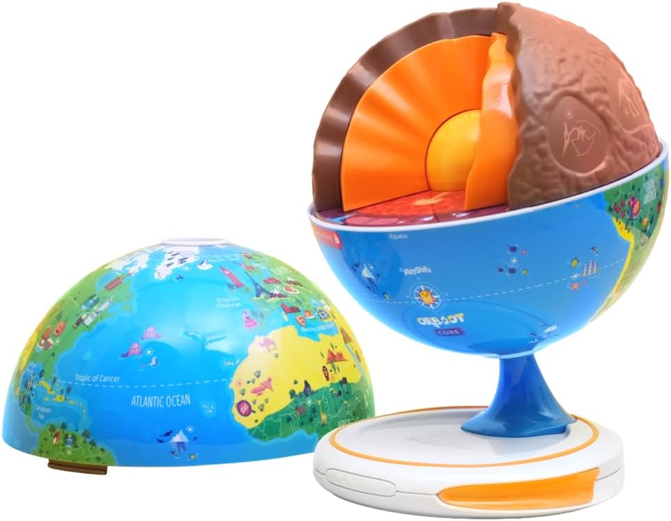 PlayShifu Orboot Core - Globo interactivo para niños de 4 a 10 años; globo de tierra abierto de 3 capas con aplicación AR; explora la superficie de la Tierra, fósiles, minerales y núcleo brillante