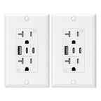 ELEGRP Tomacorrientes USB, toma de pared de 20 amperios con 3 puertos USB, enchufes de puertos USB C duales, receptáculos de salidas USB resistentes a manipulaciones TR, placa de pared incluida