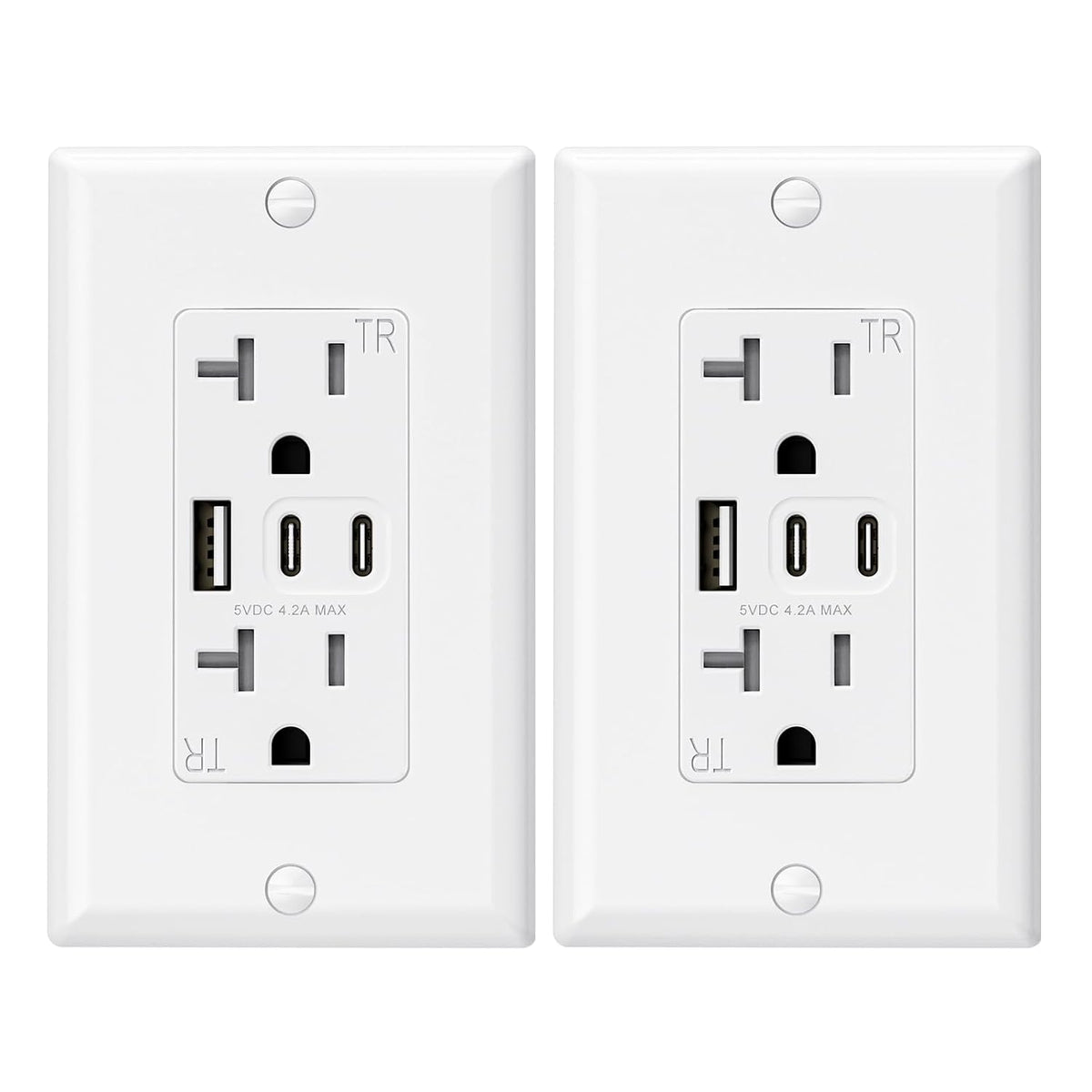 ELEGRP Tomacorrientes USB, toma de pared de 20 amperios con 3 puertos USB, enchufes de puertos USB C duales, receptáculos de salidas USB resistentes a manipulaciones TR, placa de pared incluida