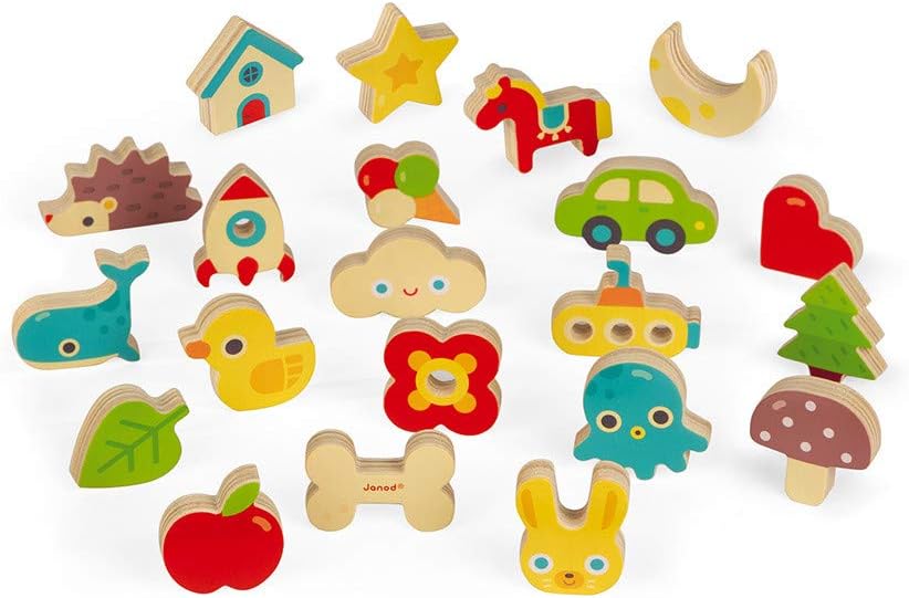 Janod Juego de reconocimiento Memory Touch - 21 piezas de madera - Edades 3+ - J05318