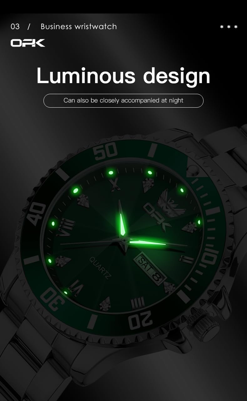 OPK Relojes para hombres de diamantes romanos analógicos relojes impermeables grandes de acero inoxidable para hombre, reloj de pulsera de negocios para padre, reloj de regalo, azul