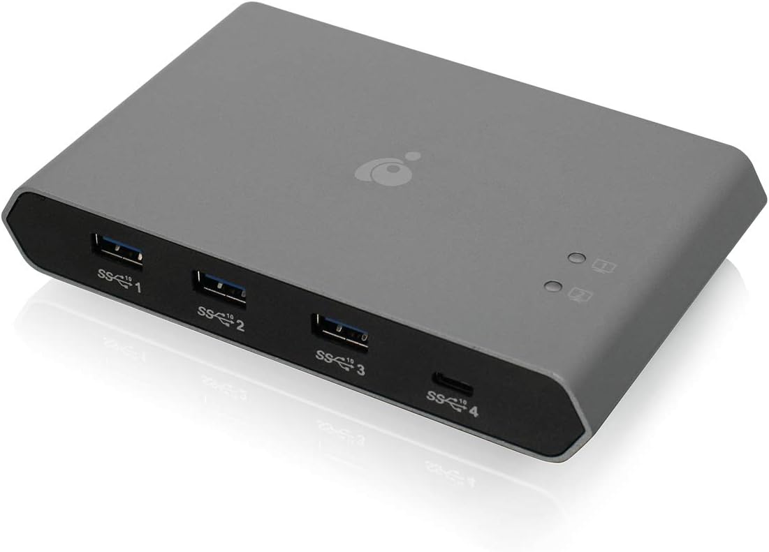 IOGEAR Conmutador USB-C de 2 puertos - Transfiere archivos entre PC y Mac OS X - 3 USB-A - 1 USB-C - Método de interruptor remoto - Mouse o tecla de acceso rápido - Indicador LED - Paso USB-C de 85 W - GUS4C2
